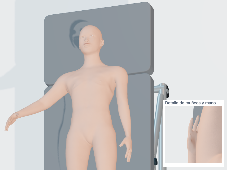 CUBITAL — ULNT3: posición inicial en decúbito supino, con detalle de la mano